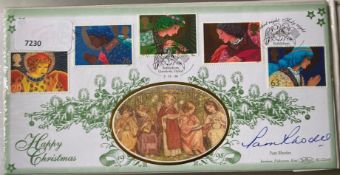 TV Presenter Pam Rhodes signed Benham 1998 Happy Christmas FDC. Set of 5 Angels stamps and Silent