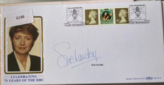 Broadcaster Sue Lawley signed Benham 1997 75 years of the BBC FDC. Set of 3 stamps and 75th ann of