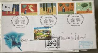 Actress Fionnuala Ellwood signed Christmas 1996 FDC. Set of 5 biblical stamps + Emmerdale 50th ann