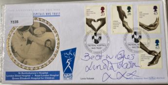 Actress Linda Robson signed Benham 1998 The Royal Hospitals NHS Trust FDC. Set of 4 NHS Health