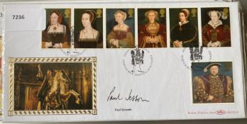TV Actor Paul Jesson signed Benham 1997 Henry VIII FDC. Set of 6 wives of Henry VIII stamps +