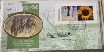 Politician Lord Melchett signed Benham 2000 Millenium Booklet Crossing the Land FDC. Set of 2