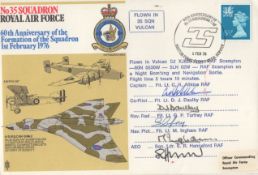 Vulcan Bomber crew signed RAF 35 Squadron cover, flown in a Vulcan Bomber from RAF Scampton on a