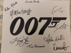 007 James Bond 14x11 inch photo signed by NINE Bond movie stars Martine Beswick, Vanya Seager,