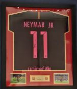 Neymar signed Barcelona framed and mounted home shirt.