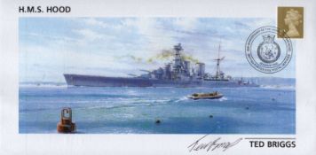 HMS Hood, 85th anniversary of the launching of HMS Hood cover signed by Ted Briggs, who at the