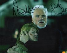 Halloween horror movie scene colour 8x10 photo signed by Malcolm McDowell & Scout Taylor-Compton