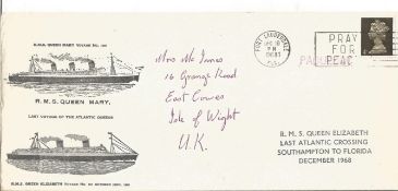 RMS Queen Mary cover. 10/12/68 Fort Lauderdale postmark.
