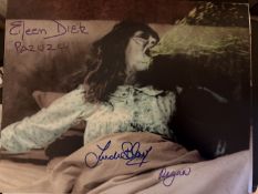 The Exorcist horror movie scene colour 14x11 inch photo signed by Eileen Dietz and Linda Blair
