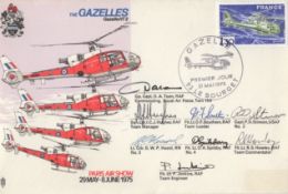 Gazelles helicopter air display team cover flown in the 1975 Paris Air Chow and signed by the entire