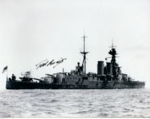 HMS Hood, 8x10 inch B&W photo signed by Ted Briggs who at the time of signing was the last living of