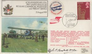 1st United Kingdom Regular scheduled Passenger Flight cover signed by Great War pilot Alan