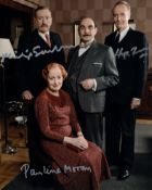 Poirot, popular TV detective series colour 8x10 photo signed by three leading actors in the series