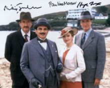 Poirot, popular TV detective series colour 8x10 photo signed by three leading actors in the series