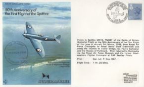 Spitfire 50th anniversary of the first flight of the Spitfire cover, flown in a Spitfire MK19 of the