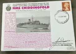 Royal Navy Lt Cdr C.J. Davies signed HMS Chiddingfold Rededication of the Hunt Class Mine