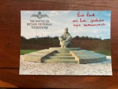 Battle of Britain Memorial Postcard signed Bill Read 603 sqn Spitfires RAF Hornchurch 1940 WW2 BoB
