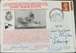 Royal Navy Lt Cdr KW Brigden, G R Knight, G Hoxing +2 signed decommission of HMS Sheraton at