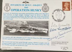 WW2 Royal Navy Capt George Baldwin, John Hamilton and EGN signed 50th ann of Operation Husky