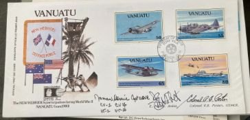 WW2 US Navy Capt Dr Norman Sterrie, Col RB Porter and artist E Nibbet signed Vanuatu New Hebrides