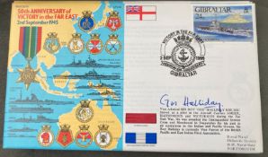 WW2 Royal Navy Vice Admiral Sir Roy Gus Halliday KCB DSC signed RNSC(6)16 50th ann of Victory in the