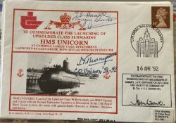 Royal Navy Lt Cdr JHJ Gower, JY Thompson and GG Howell signed comm the Launch of Upholder HMS