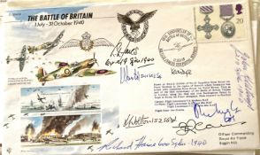 WW2 50th ann Battle of Britain JS/50/40/6 FDC signed by 8. Autographed by R L Jones 64 + 19 sqn, L