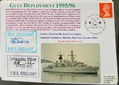 Royal Navy Capt AJD Somerville and Lt Cdr T Baudains signed HMS Brilliant Gulf Deployment 1995/96