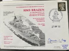 Royal Navy Cmdr J.C. Rapp signed Rededication of HMS Brazen at Devenport 27 Apr 1990 Naval FDC .