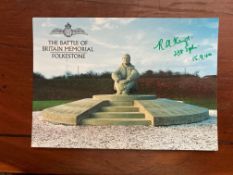 Battle of Britain Memorial Postcard signed PO RA Kings 238 sqn 1940 WW2 BoB Postcard Capel Le Ferne.