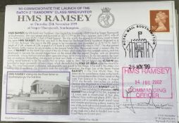 Royal Navy Lt Cdr D.B. Axon signed HMS Ramsey to comm the launch of the Batch 2 Sandwon Class