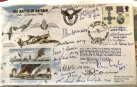 WW2 50th ann Battle of Britain JS/50/40/6 FDC signed by 14. Autographed by JG Millard, AD Leigh, HMT