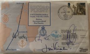 RAF Alistair Montgomery, Beverley Snook, J Vinali +1 signed Record Flight UK to Falkland Islands via