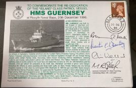 Royal Navy Lt Cdr M.R. Skeer, Lady Rosemary Martin, Cdr Q.C.L. Banting and Cdr C.P.B. Welland signed