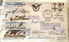 WW2 50th ann Battle of Britain JS/50/40/6 FDC signed by 8. Autographed by R L Jones 64 + 19 sqn, L