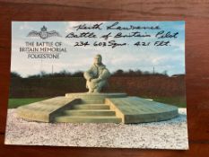 Battle of Britain Memorial Postcard signed Keith Lawrence 234 + 603 sqn 1940 WW2 BoB Postcard