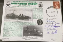 Royal Navy N Walker, R.F. Harvey, H. Thomas, G. Rickards and C. Dallow signed HMS Saumarez and HMS