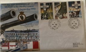 Royal Navy RNSC(6) 8 unsigned 50th Ann of Victory in the Mediterranean 11 Sept 1993 PM Malta WW2