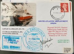 Royal Navy Capt D.A. Phillips and Lt Cdr J.E.J. Marshall signed HMS Endurance South Atlantic