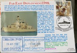 Royal Navy Cdr H.R. Sanguinetti and Lt K.M. Walsh signed HMS Grafton Far East Deployment 26 Aug 1998