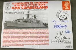 Royal Navy Capt R.D Leaman, Ad Sir Derek Reffell, Lady Janne Reffell and Cllr J Metcalfe signed