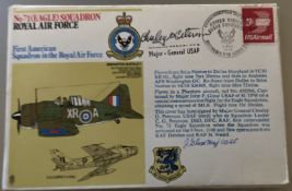 RAF Maj Gen Chesley G Peterson USAF and Maj JF Close USAF signed 71 (Eagle) Sqn - first American Sqn