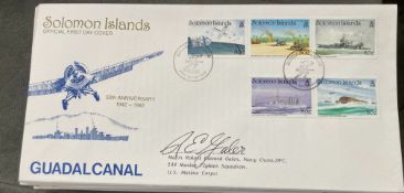 WW2 US Navy Maj Robert E Gales Navy Cross DFC signed 50th ann Guadalcanal Solomon Islands 7.8.92