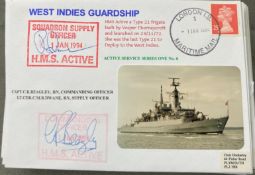 Royal Navy Capt CR Beagley and Lt Cdr CMR Dwane signed HMS Active West Indies Guardship 1994 Naval