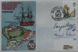 Navy 2 Admirals Begg, Pollock signed HMS Excellent Whale Island official cover. 150th Anniversary of