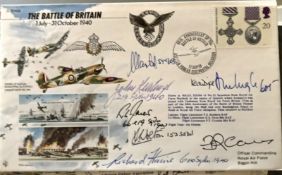 WW2 50th ann Battle of Britain JS/50/40/6 FDC signed by 8. Autographed by R L Jones 64 + 19 sqn, K