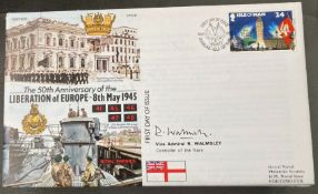 WW2 Royal Navy Vice Admiral R Walmsley signed RNSC(6)4 50th ann of the Liberation of Europe 8 May