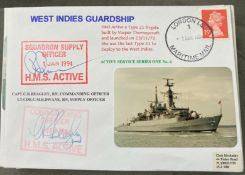 Royal Navy Capt CR Beagley and Lt Cdr CMR Dwane signed HMS Active West Indies Guardship 1994 Naval