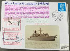 Royal Navy Cdr CA Johnstone-Burt and Lt Cdr BG Wainwright signed HMS Brave West Indies Guardship