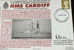 Royal Navy Capt H.A.H.G. Edleston signed HMS Cardiff to comm the rededication of the type 42